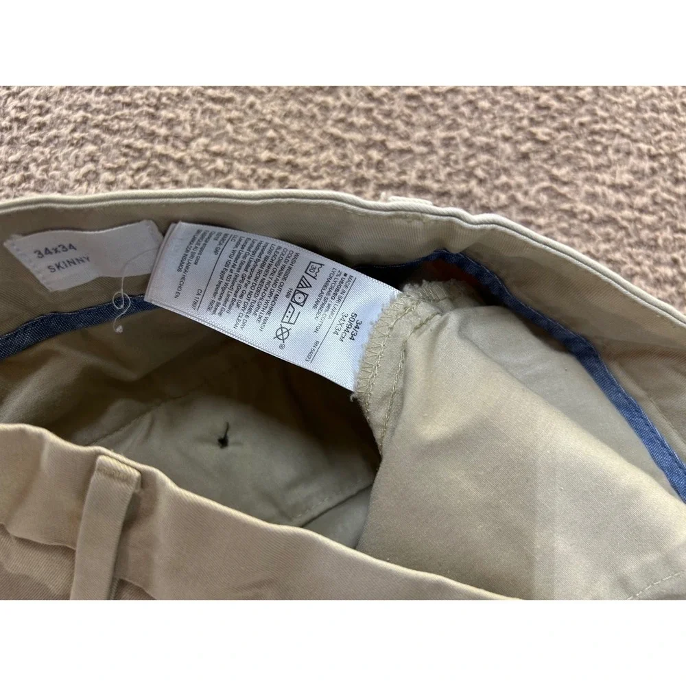 Gap For Good Mens Skinny Chino Pants Khaki Tan Stretch 34x34 Slim Fit